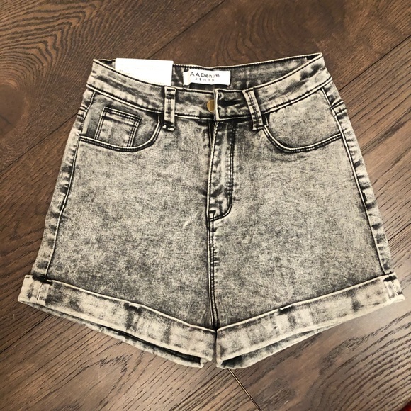American Apparel High-Waist Dark Wash Jean Shorts - Picture 1 of 3